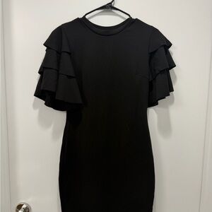 Black Ruffle Sleeve Bodycon Dress